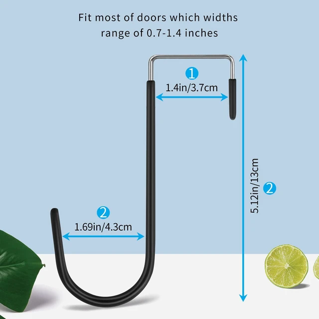 Alt view image 2 of 7 - Over the Door Hooks, Single-Hanger 4 Pack, Fits Doors 1 3/8" Mix | Heavy Duty Metal, Hold 20lbs, Rubber-Coated, No-Drilling, for Bathroom Dorm, Hanging Towels Clothes Hats Bags Coats Wreaths