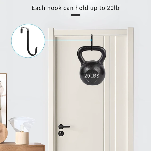 Alt view image 4 of 7 - Over the Door Hooks, Single-Hanger 4 Pack, Fits Doors 1 3/8" Mix | Heavy Duty Metal, Hold 20lbs, Rubber-Coated, No-Drilling, for Bathroom Dorm, Hanging Towels Clothes Hats Bags Coats Wreaths