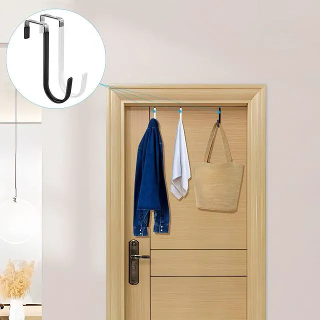 Alt view image 6 of 7 - Over the Door Hooks, Single-Hanger 4 Pack, Fits Doors 1 3/8" Mix | Heavy Duty Metal, Hold 20lbs, Rubber-Coated, No-Drilling, for Bathroom Dorm, Hanging Towels Clothes Hats Bags Coats Wreaths