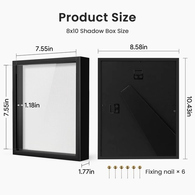 Alt view image 3 of 7 - Black 8×10 Shadow Box Display Frame, Premium Linen Backboard and Included Pushpins, Plexiglass Memory Box