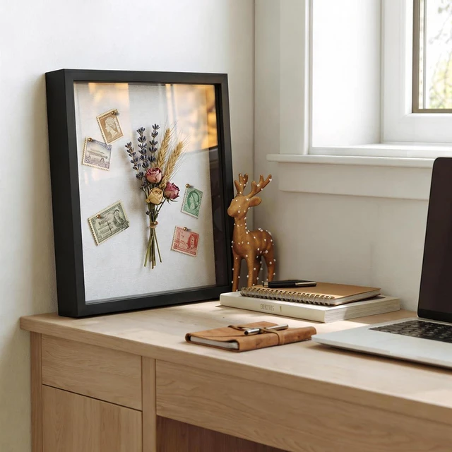 Alt view image 5 of 7 - Black 8×10 Shadow Box Display Frame, Premium Linen Backboard and Included Pushpins, Plexiglass Memory Box