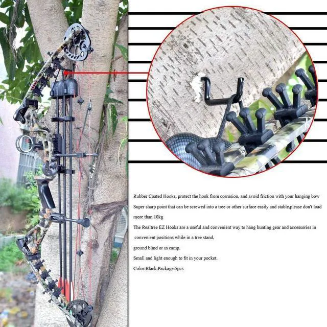 Alt view image 2 of 7 - Bow Hangers for Hunting, Bow Hook Real Tree Stand Bow Hangers Bow Gear Holder Outdoor Hunting Accessory (5 pcs/Pack)
