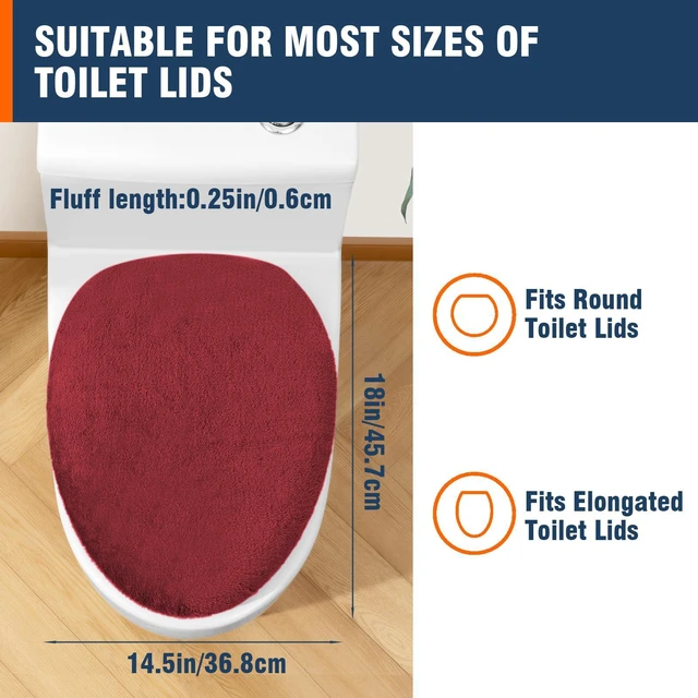 Alt view image 2 of 7 - Soft Plush Toilet Lid Cover for Bathroom, Machine Washable Toilet Seat Covers, Fits Most Round Elongated and Oblong Lids, Easy Installation& Cleaning (Burgundy)