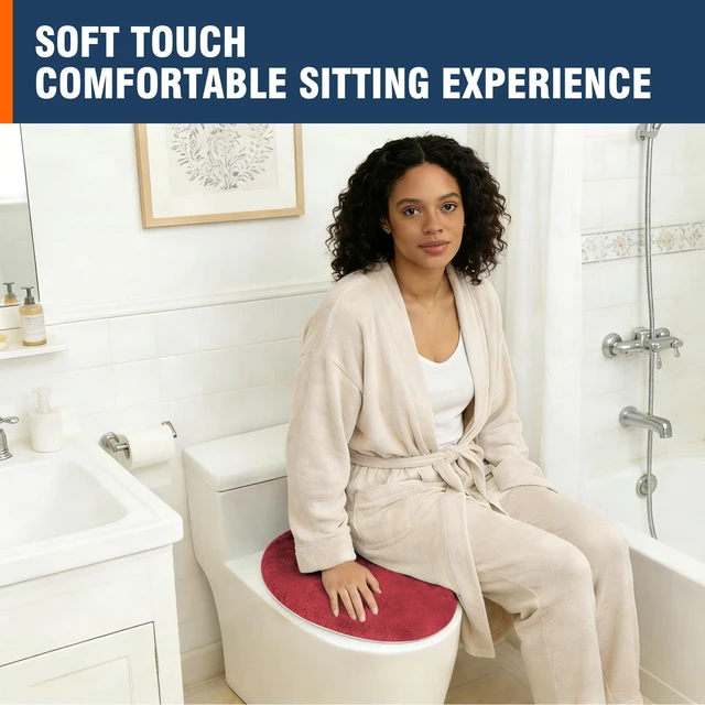 Alt view image 4 of 7 - Soft Plush Toilet Lid Cover for Bathroom, Machine Washable Toilet Seat Covers, Fits Most Round Elongated and Oblong Lids, Easy Installation& Cleaning (Burgundy)