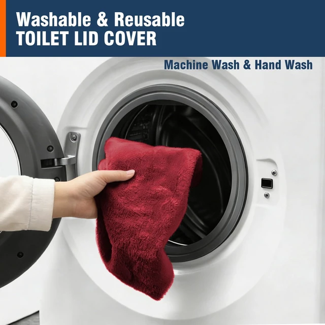Alt view image 6 of 7 - Soft Plush Toilet Lid Cover for Bathroom, Machine Washable Toilet Seat Covers, Fits Most Round Elongated and Oblong Lids, Easy Installation& Cleaning (Burgundy)