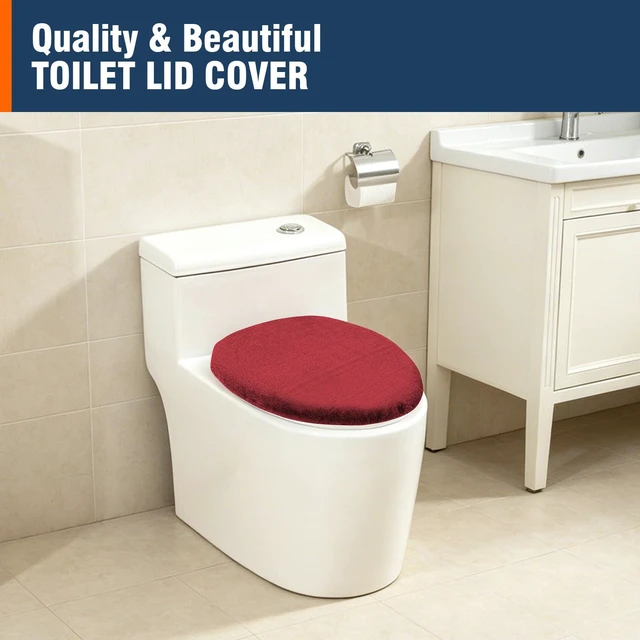 Alt view image 7 of 7 - Soft Plush Toilet Lid Cover for Bathroom, Machine Washable Toilet Seat Covers, Fits Most Round Elongated and Oblong Lids, Easy Installation& Cleaning (Burgundy)