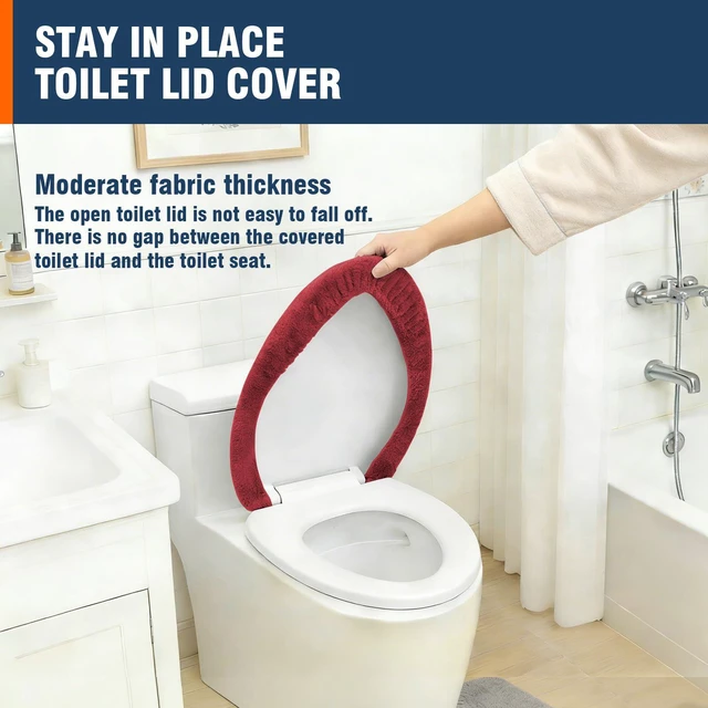 Alt view image 5 of 7 - Soft Plush Toilet Lid Cover for Bathroom, Machine Washable Toilet Seat Covers, Fits Most Round Elongated and Oblong Lids, Easy Installation& Cleaning (Burgundy)