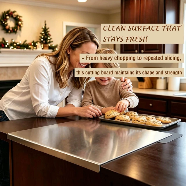 Alt view image 7 of 7 - 2026 New Large Titanium Cutting Board with Lip, 100% Pure Titanium Cutting Boards for Kitchen Dishwasher Safe, Food-Grade Metal Chopping Board Mat for Meat & Stainless Steel (L, 15.8×11.8)