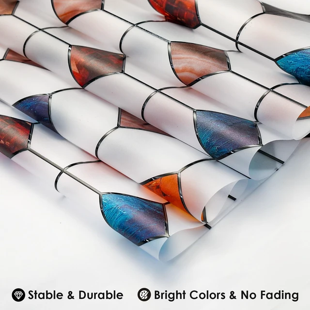 Alt view image 6 of 7 - Stained Glass Window Film Geometric Patterns 17.7in X 78.7in | Frosted Window Clings Waterproof for Bathroom Window Privacy Film Day and Night