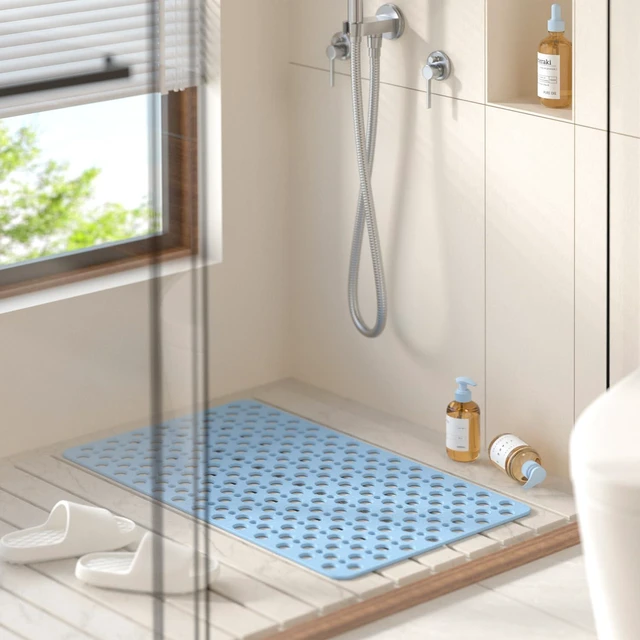 Alt view image 7 of 7 - Bathtub Mat Non Slip, Soft TPE Bath Mat for Tub, Efficient Drainage Bathroom Shower Mat with Suction Cups, Bath Tub Mat, Easy to Clean, 28 x 15 Inch, Blue