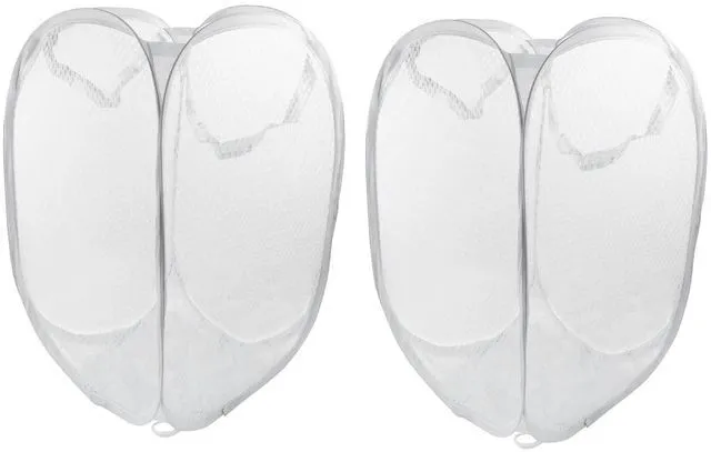 Main image of 2 Pack Foldable Pop-Up Laundry Hamper, White | Collapsible, Mesh Clothes Basket, Carry Handles