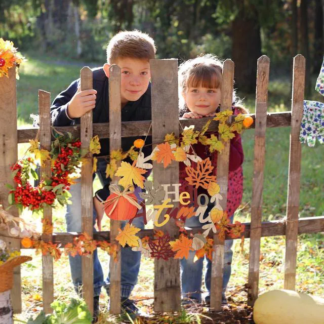 Alt view image 6 of 7 - 12 Inch Fall Wreaths for Front Door Decor Outdoor Indoor | 3D Wooden Fall Door Sign Hanging Pumpkin Maple Leaf Wreath with Autumn Sign for Harvest Home Farmhouse Window Wall