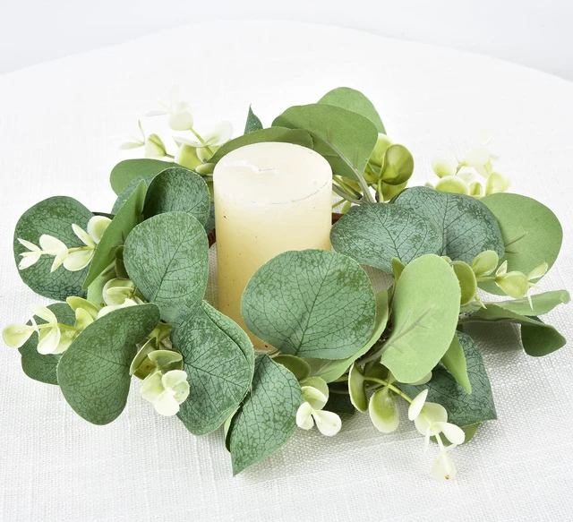 Alt view image 4 of 7 - Eucalyptus Faux Kitchen Cabinet Artificial Greenery Farmhouse Wreath for Door Wall Window Decor, 9Inch