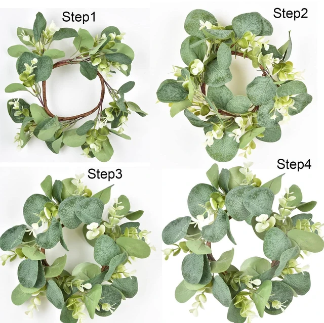 Alt view image 5 of 7 - Eucalyptus Faux Kitchen Cabinet Artificial Greenery Farmhouse Wreath for Door Wall Window Decor, 9Inch