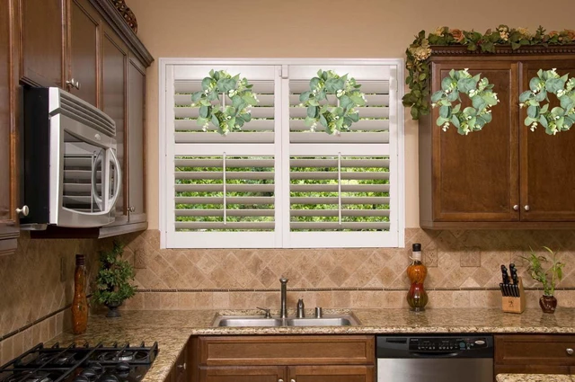 Alt view image 6 of 7 - Eucalyptus Faux Kitchen Cabinet Artificial Greenery Farmhouse Wreath for Door Wall Window Decor, 9Inch