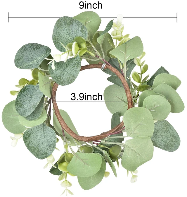 Alt view image 3 of 7 - Eucalyptus Faux Kitchen Cabinet Artificial Greenery Farmhouse Wreath for Door Wall Window Decor, 9Inch