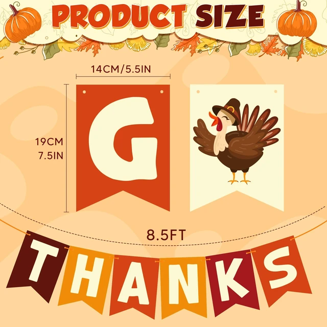 Alt view image 2 of 7 - Thanksgiving Decorations - GIVE THANKS Banner | Friendsgiving Party Decorations for Indoor Outdoor Outside - Thanksgiving Garland for Front Door | THANKSGIVING Backdrop Wreath for Window Wall