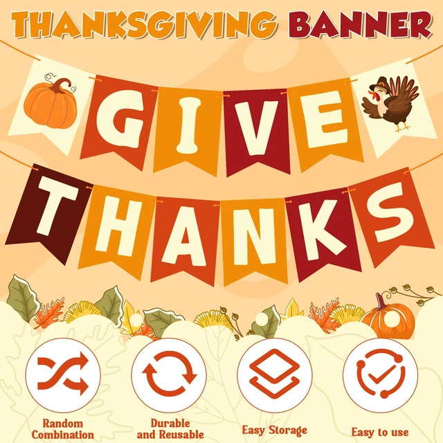Alt view image 3 of 7 - Thanksgiving Decorations - GIVE THANKS Banner | Friendsgiving Party Decorations for Indoor Outdoor Outside - Thanksgiving Garland for Front Door | THANKSGIVING Backdrop Wreath for Window Wall