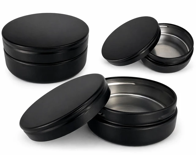 Main image of 3 Pcs, Metal Tin Round Container, Mini Portable Small Storage Container Kit with Twist Lid for Home Storage 2.5x1 Inch, Black