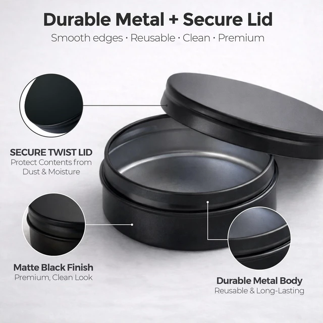 Alt view image 4 of 7 - 3 Pcs, Metal Tin Round Container, Mini Portable Small Storage Container Kit with Twist Lid for Home Storage 2.5x1 Inch, Black