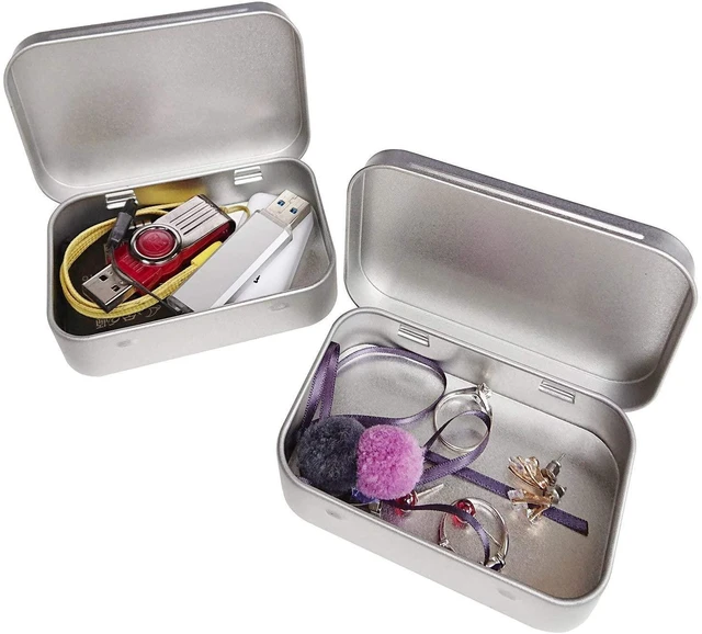Alt view image 5 of 5 - Small Hinged Tin Box Metal Tins Storage Containers, Silver 6Pcs | Portable Craft Organizer for Home Storage to pills, candies, herbs, planting seed, nail art etc