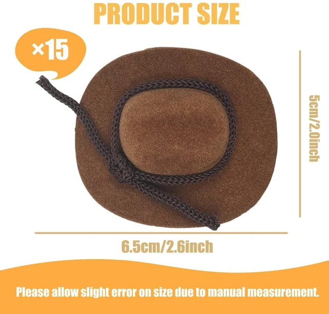 Alt view image 2 of 4 - 15 Pcs Mini Flocked Cowboy Hat Set - Tiny Decorative Hats for Party, Pets, and Dolls (2 Inch, Brown)