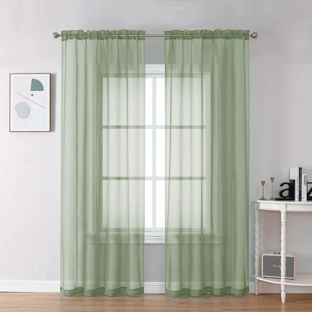 Main image of Bedroom Curtains 2 Panel Sets 84" Inch Length - Transparent Light Weight Soft Window Treatment Panels for Study Room/Living Room/Guest Room, Sage Green, Per Panel W42 X L84 inches