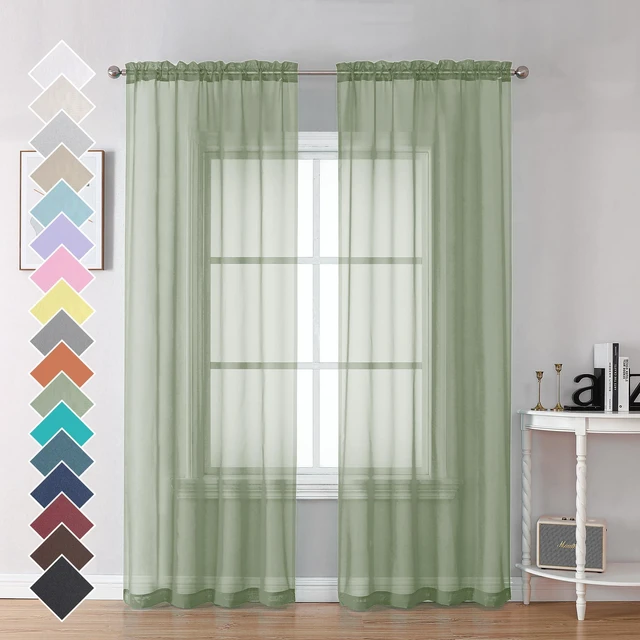 Alt view image 2 of 7 - Bedroom Curtains 2 Panel Sets 84" Inch Length - Transparent Light Weight Soft Window Treatment Panels for Study Room/Living Room/Guest Room, Sage Green, Per Panel W42 X L84 inches