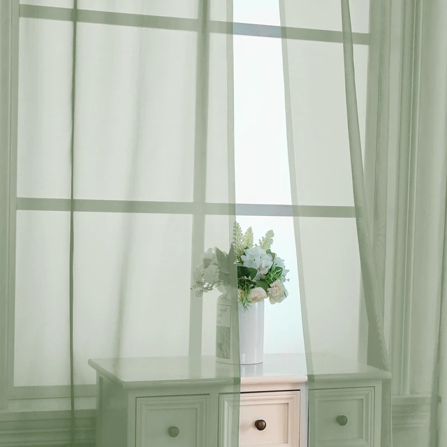 Alt view image 5 of 7 - Bedroom Curtains 2 Panel Sets 84" Inch Length - Transparent Light Weight Soft Window Treatment Panels for Study Room/Living Room/Guest Room, Sage Green, Per Panel W42 X L84 inches