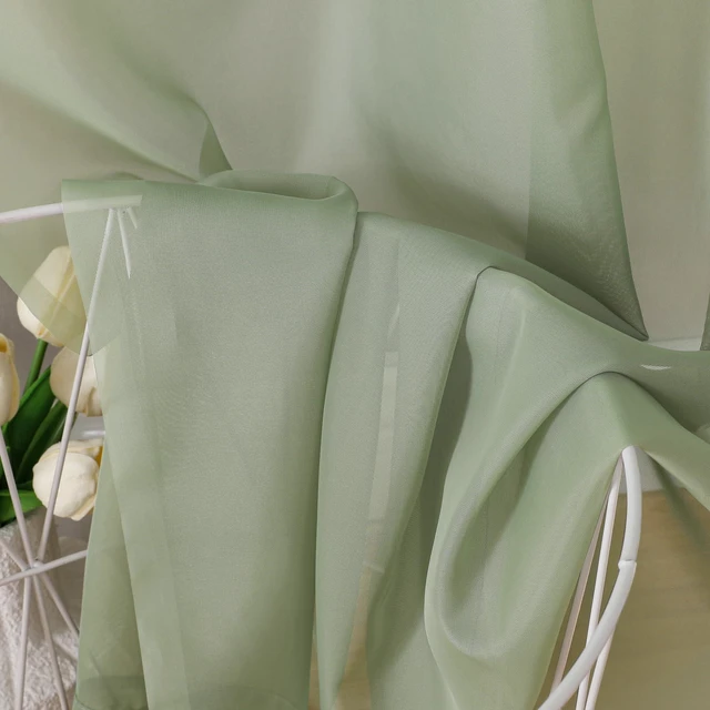 Alt view image 4 of 7 - Bedroom Curtains 2 Panel Sets 84" Inch Length - Transparent Light Weight Soft Window Treatment Panels for Study Room/Living Room/Guest Room, Sage Green, Per Panel W42 X L84 inches