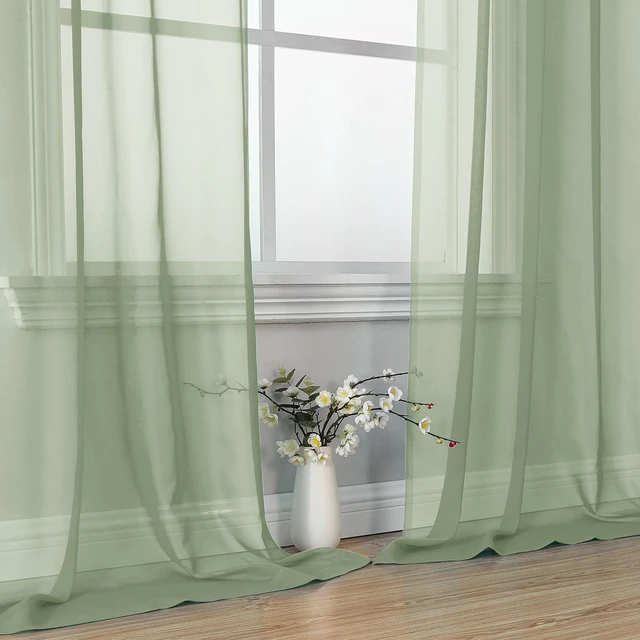 Alt view image 7 of 7 - Bedroom Curtains 2 Panel Sets 84" Inch Length - Transparent Light Weight Soft Window Treatment Panels for Study Room/Living Room/Guest Room, Sage Green, Per Panel W42 X L84 inches