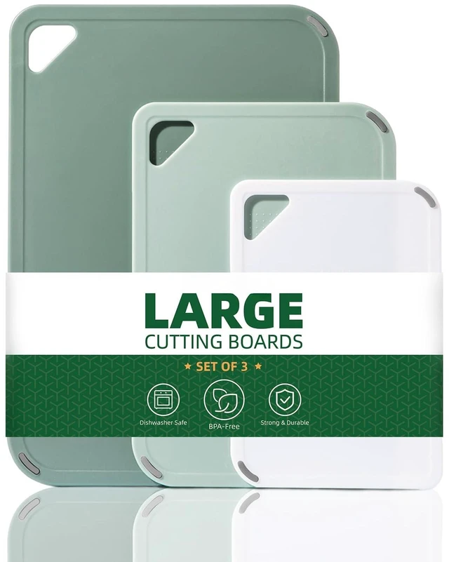 Main image of Plastic Cutting Board Set of 3-Cutting Boards for Kitchen BPA Free | Large-Small Chopping Boards, Non-Slip for Cooking, Dishwasher Safe, Camping, Portable, with Grip Handle, Sage Green