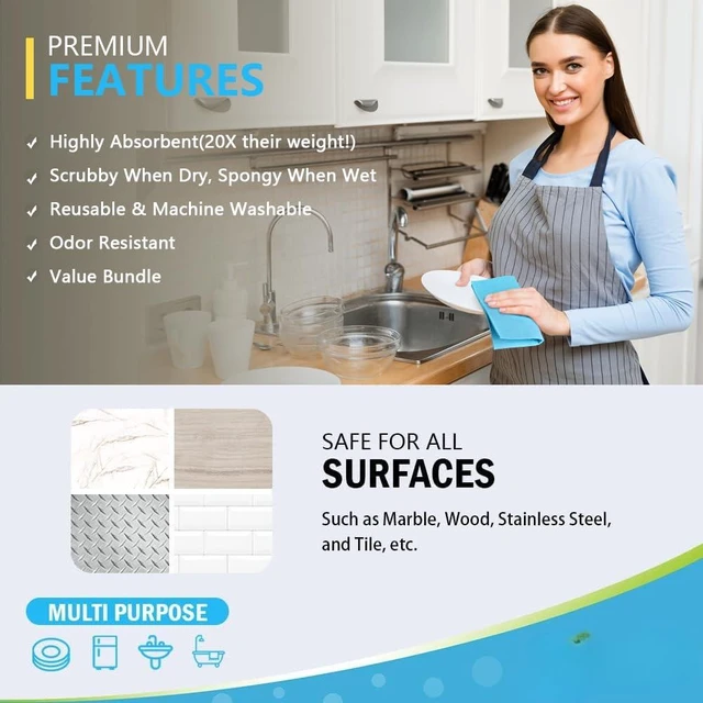 Alt view image 2 of 7 - Swedish Dishcloths for Kitchen-10PK, Reusable Paper Towels 7" x 6" | Sponge Dish Cloth, Dish Rags for Washing Dishes, Kitchen Washcloths, Swedish Dish Cloths for Home, Kitchen, Glasses Wipes