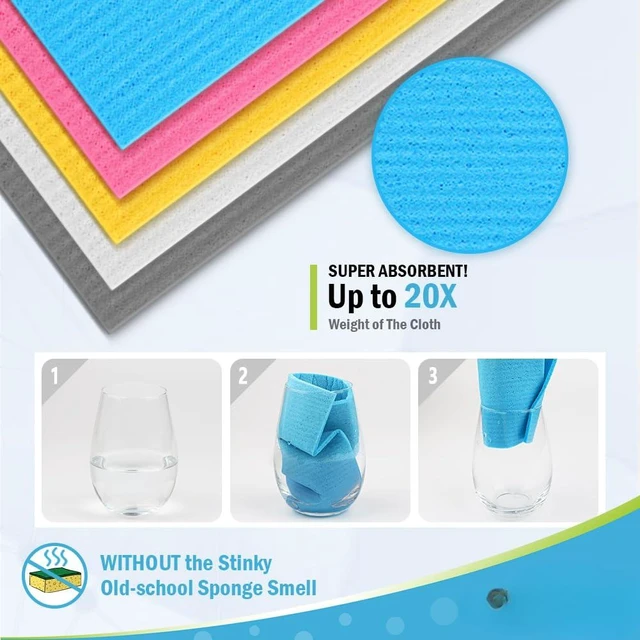 Alt view image 3 of 7 - Swedish Dishcloths for Kitchen-10PK, Reusable Paper Towels 7" x 6" | Sponge Dish Cloth, Dish Rags for Washing Dishes, Kitchen Washcloths, Swedish Dish Cloths for Home, Kitchen, Glasses Wipes