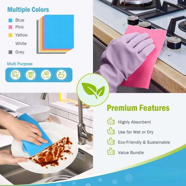 Alt view image 6 of 7 - Swedish Dishcloths for Kitchen-10PK, Reusable Paper Towels 7" x 6" | Sponge Dish Cloth, Dish Rags for Washing Dishes, Kitchen Washcloths, Swedish Dish Cloths for Home, Kitchen, Glasses Wipes