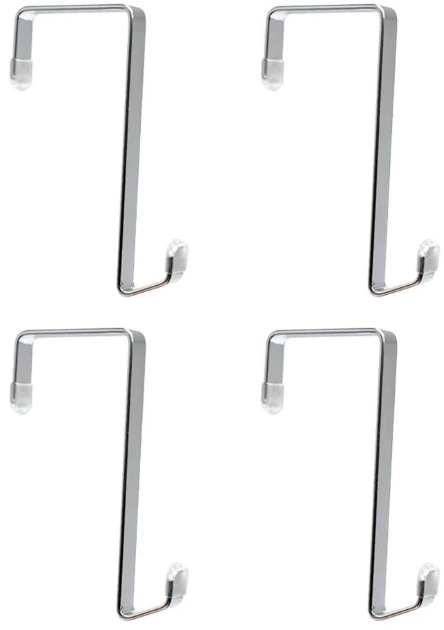 Main image of Heavy-duty Single Over Door Hooks, Stainless Steel Hanger Organizer for Hanging Bag, Towel, Bath Robe, Shoe Rack, Fit 1-1/2" to 1-3/4", Rubber Protective Head, Great Replacement (Silver, 4 Pack)