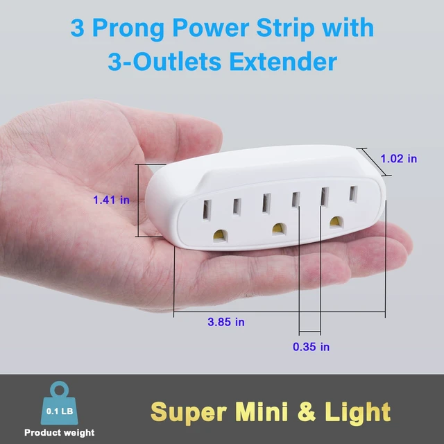 Alt view image 2 of 5 - 3 Prong Power Strip 3-Outlet Extender Wall Charger, Space Saving 3 in 1 Multi Plug Outlet Adapter Splitter,Travel Essentials,ETL Listed 125V 15A 1875W for Home,Office-Firm Mini Light Wall Tap with Lip