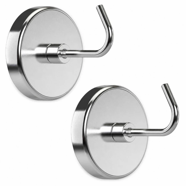 Main image of Extra Strong Magnetic Hooks (2 Pack, Chrome) Heavy Duty Neodymium Magnet Hooks