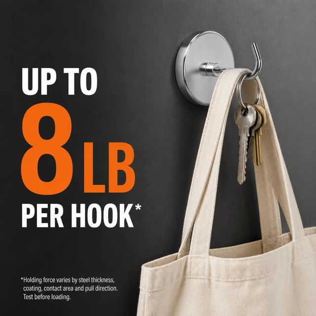 Alt view image 2 of 6 - Extra Strong Magnetic Hooks (2 Pack, Chrome) Heavy Duty Neodymium Magnet Hooks