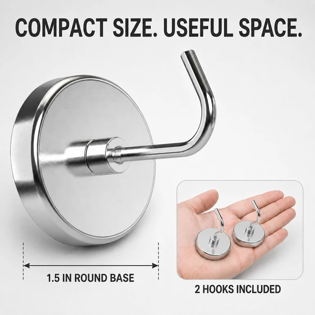 Alt view image 4 of 6 - Extra Strong Magnetic Hooks (2 Pack, Chrome) Heavy Duty Neodymium Magnet Hooks