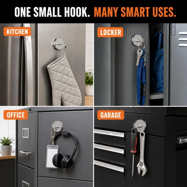Alt view image 5 of 6 - Extra Strong Magnetic Hooks (2 Pack, Chrome) Heavy Duty Neodymium Magnet Hooks