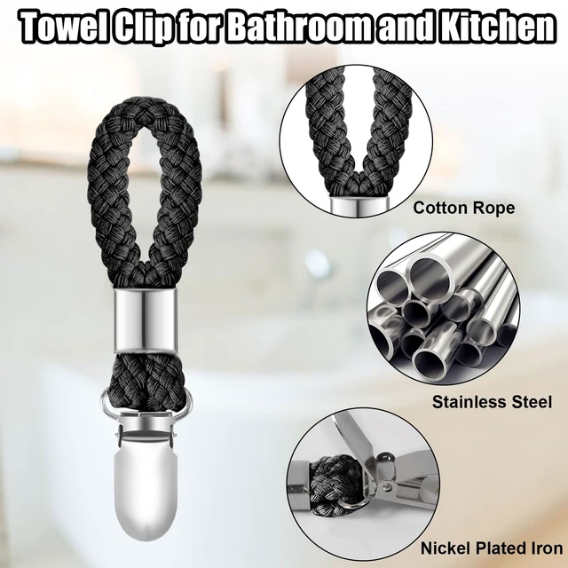 Alt view image 3 of 6 - 6Pcs Kitchen Towel Clips, Metal Clips for Hanging with Braided Cotton Loop | Kitchen Hand Towel Holder Hook with Hanging Loop for Home Bathroom Cupboards Cloth Hanger Holder