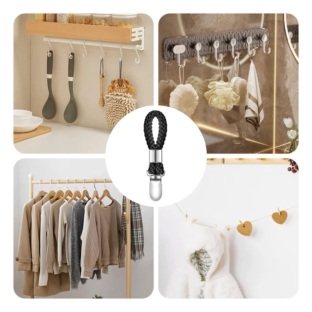 Alt view image 4 of 6 - 6Pcs Kitchen Towel Clips, Metal Clips for Hanging with Braided Cotton Loop | Kitchen Hand Towel Holder Hook with Hanging Loop for Home Bathroom Cupboards Cloth Hanger Holder