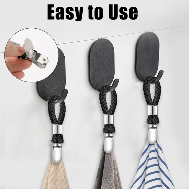 Alt view image 5 of 6 - 6Pcs Kitchen Towel Clips, Metal Clips for Hanging with Braided Cotton Loop | Kitchen Hand Towel Holder Hook with Hanging Loop for Home Bathroom Cupboards Cloth Hanger Holder