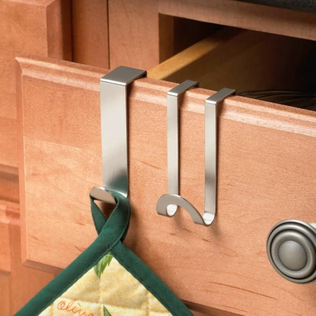 Alt view image 4 of 7 - Over Cabinet Door Hook 2 Pack Kitchen Cabinet Organizer for Towel Holder Storage, Over the Cabinet Hooks for Hand Towels and Dish Cloths, Brushed Nickel