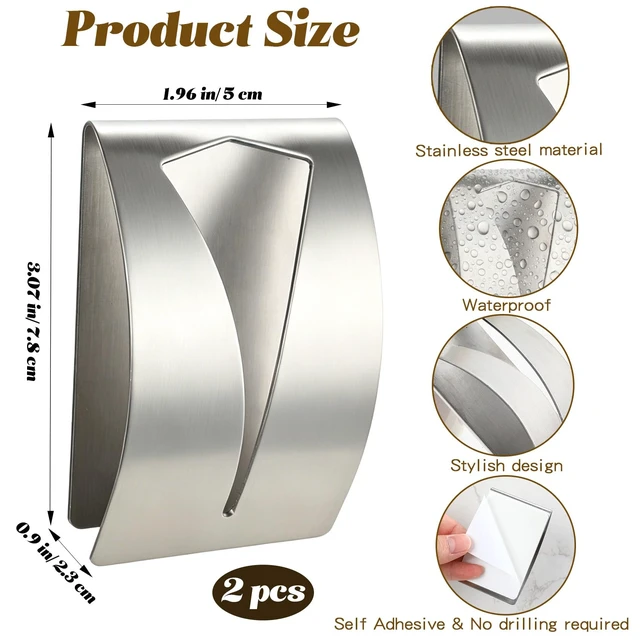 Alt view image 2 of 7 - Self Adhesive Towel Hook Holder, 2Pcs Stainless Steel Kitchen Dish Towel Hook Grabber Wall Mount Non Drilling Hangers Shower Wall Hand Towels Hooks for Home Bathroom Kitchen Accesories, Silver