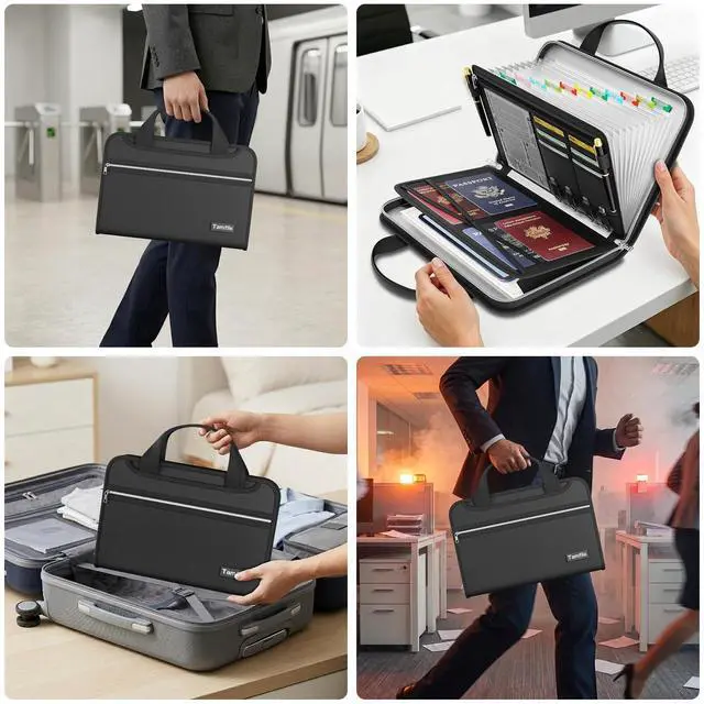 Alt view image 6 of 6 - Accordion File Organizer, Fireproof Important Document Organizer Heat Insulation, 13 Transparent Pockets, Portable Home Travel Safe Storage Expanding File Folder for A4, Letter, Paper, Black
