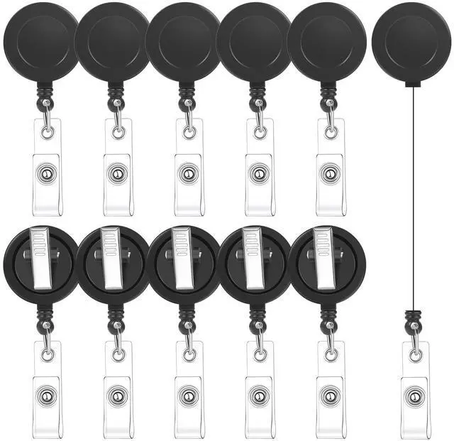 Main image of 50 Pack Retractable Badge Reels with Swivel Alligator Clip, Black 23.6" Retractable Cord, Abs Shell, Secure Clip, For Badges, Keys, Office, School, Nurse, Teacher Use