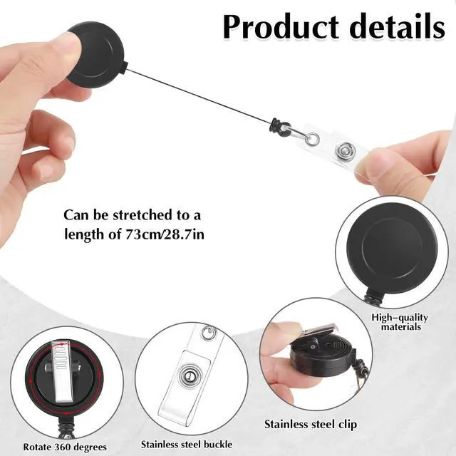 Alt view image 2 of 6 - 50 Pack Retractable Badge Reels with Swivel Alligator Clip, Black 23.6" Retractable Cord, Abs Shell, Secure Clip, For Badges, Keys, Office, School, Nurse, Teacher Use