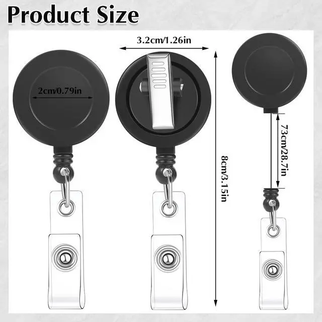 Alt view image 3 of 6 - 50 Pack Retractable Badge Reels with Swivel Alligator Clip, Black 23.6" Retractable Cord, Abs Shell, Secure Clip, For Badges, Keys, Office, School, Nurse, Teacher Use